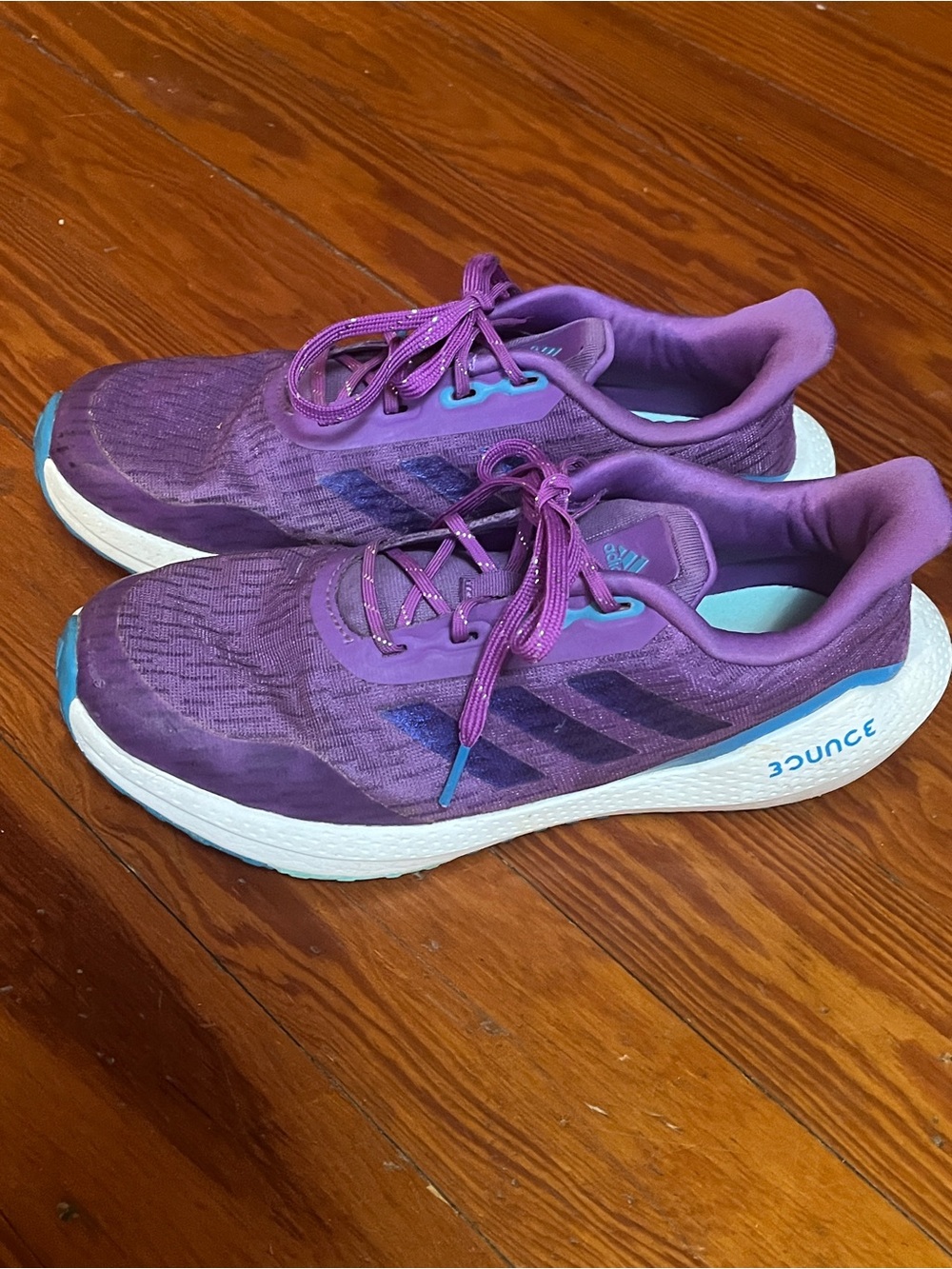 adidas EQ21 Run J Youth Bounce Sneakers Purple/Aqua Blue Running Shoes size 5.5